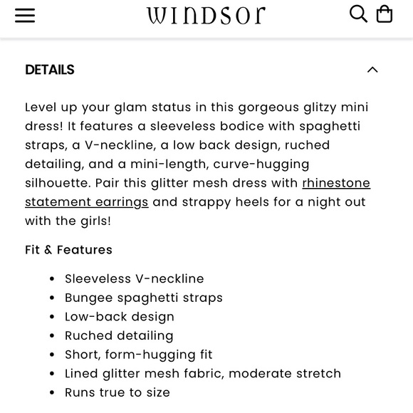 NWT WINDSOR Glitz and Glimmer Ruched Mini Dress size S - Picture 10 of 10